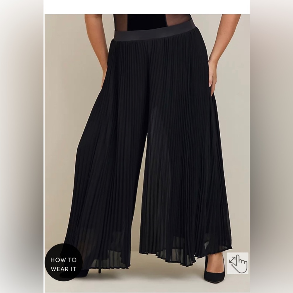 PULL-ON WIDE-LEG CHIFFON HIGH-RISE ACCORDION PLEAT PANT